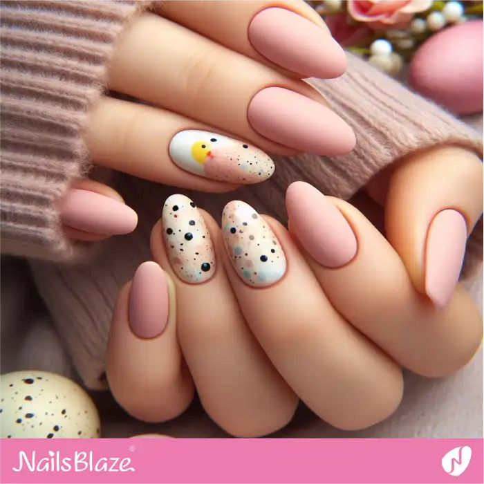 Chalk Baby Pink Nails with Eggshell Patterns for Easter | Easter Nails - NB3533